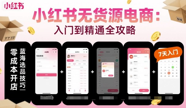 小红书无货源电商，入门到精通，开店+选品+笔记+剪辑+赛道+内容-讯领网创