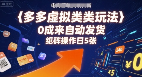 多多虚拟类目玩法，0成本全自动发货，矩阵操作日5张-讯领网创