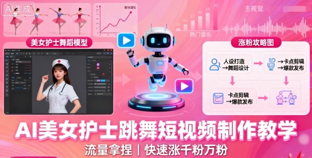 AI美女护士跳舞短视频制作教学，流量拿捏，快速涨千粉万粉【提示词+视频教程】-讯领网创