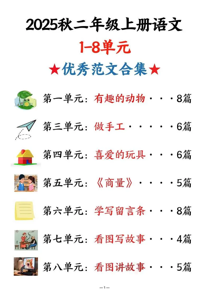 25秋二上语文1-8单元优秀范文合集（22页）-五四资源网