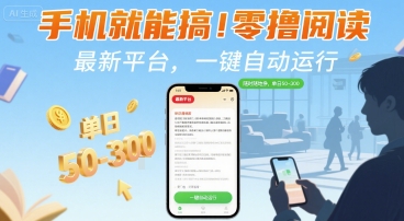 手机就能搞！零撸阅读挂G，最新平台，一键自动运行，随时随地挣，单日50-3张+【揭秘】-讯领网创