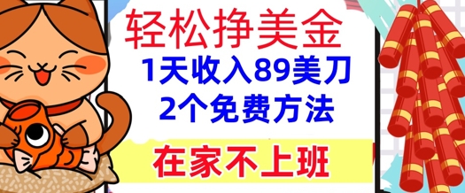 在家不上班，轻松挣美金， 1天收入89美刀，2个免费方法，懒人捡钱-讯领网创