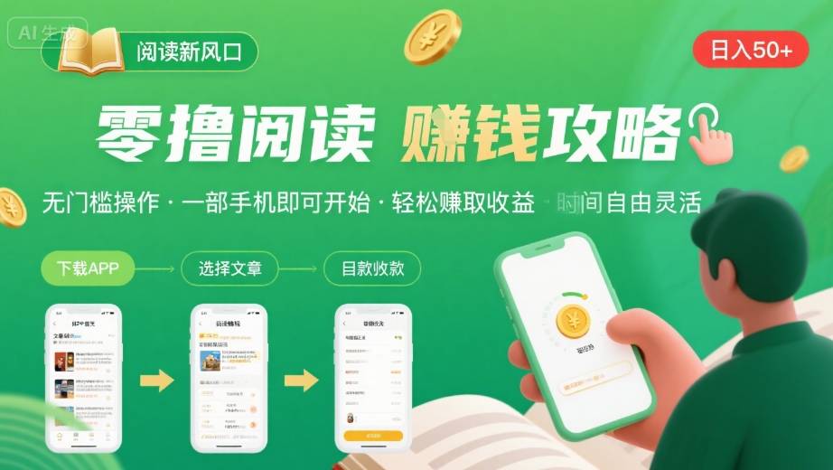 零撸阅读新风口，无门槛轻松挣，一部手机，日入 50-3张【揭秘】-讯领网创