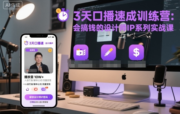 3天口播速成训练营，会搞钱的设计师IP系列实战课-讯领网创