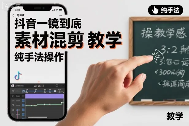 抖音一镜到底素材混剪教学，纯手法操作-讯领网创