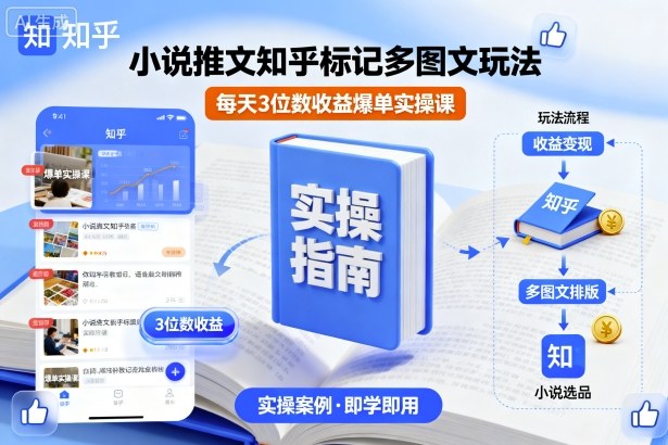 小说推文知乎标记多图文玩法，每天3位数收益爆单实操课-讯领网创