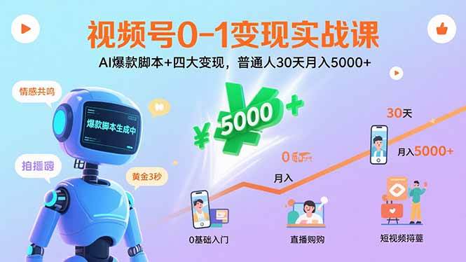 （15917期）视频号0-1变现实战课：AI爆款脚本+四大变现，普通人30天月入5000+-讯领网创