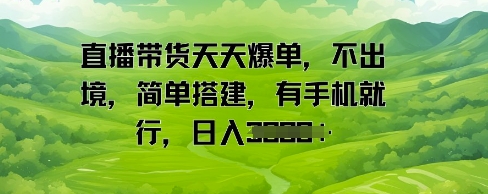 直播带货天天爆单，不出境，简单搭建，有手机就行，日入多张-讯领网创