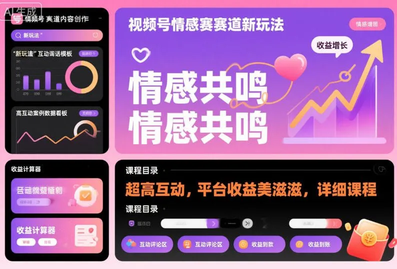 视频号情感赛道新玩法，超高互动，平台收益美滋滋，详细课程-讯领网创