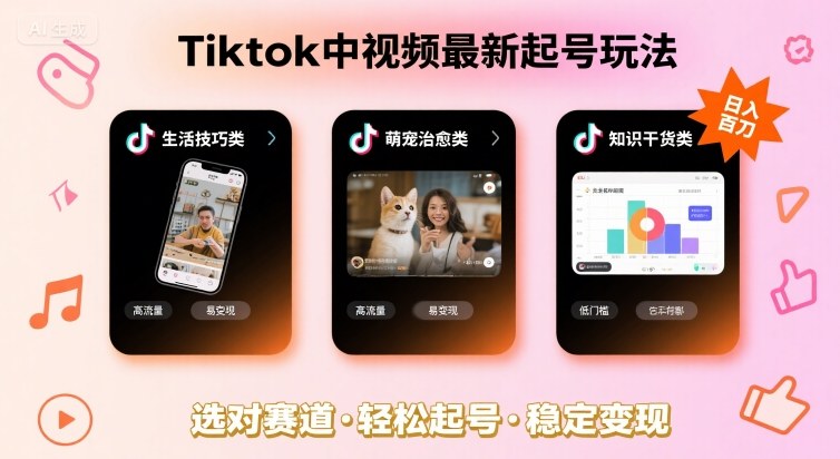 Tiktok中视频最新起号玩法，想要日入百刀，做好这几个赛道就可以了-讯领网创