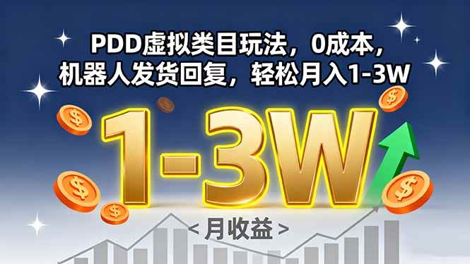 （15968期）PDD虚拟类目玩法，0成本，机器人发货回复，轻松月入1-3W-讯领网创