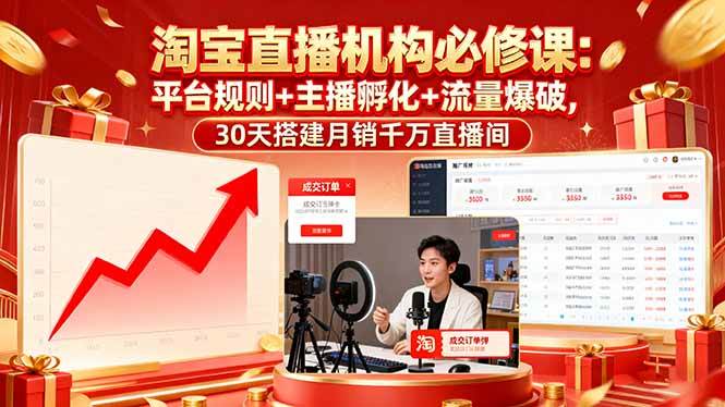 （16087期）淘宝直播机构必修课：平台规则/主播孵化/流量爆破,30天搭建月销千万直播间-讯领网创