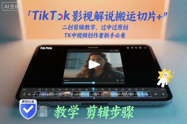TikTok影视解说搬运切片+二创剪辑教学，过中过原创，TK中视频创作者新手必看-讯领网创