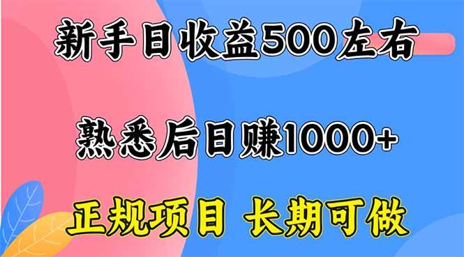 （16132期）新手日收益500+ 正规项目 长期可做-讯领网创