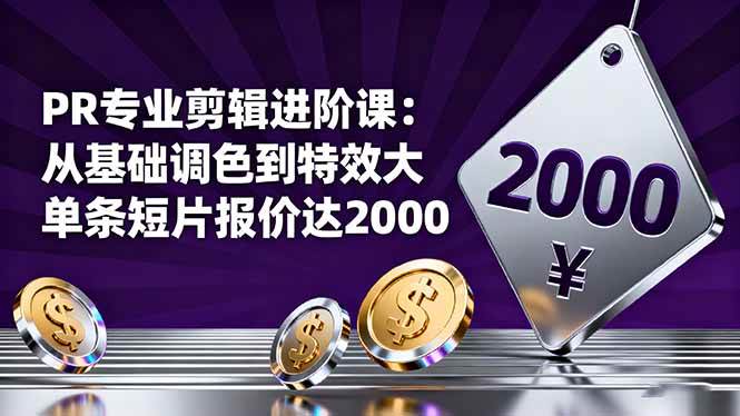 （16381期）PR专业剪辑进阶课：从基础调色到特效大片的进阶技能，单条短片报价达2000-讯领网创