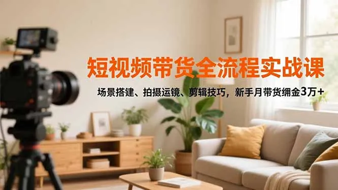 短视频带货全流程实战课，场景搭建、拍摄运镜、剪辑技巧，新手月带货佣金3万+-五四资源网