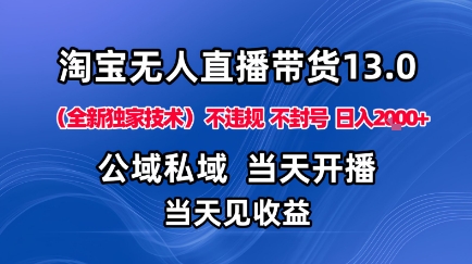 淘宝无人直播13.0，公域私域技术，不封号，不违规布局下半年旺季赛道，日入1K+（独家技术）【揭秘】-讯领网创
