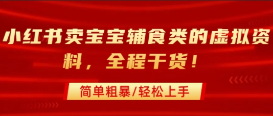 小红书卖宝宝辅食类的虚拟资料，从引流到私域变现，全程干货，简单粗暴，轻松上手-讯领网创