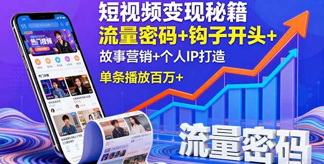 （16079期）短视频变现秘籍，流量密码+钩子开头+故事营销+个人IP打造，单条播放百万+-讯领网创