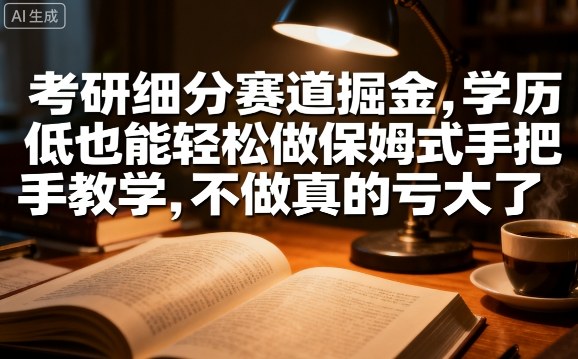 考研细分赛道掘金，日入1k+，学历低也能轻松做保姆式手把手教学，不做真的亏大了【揭秘】-讯领网创