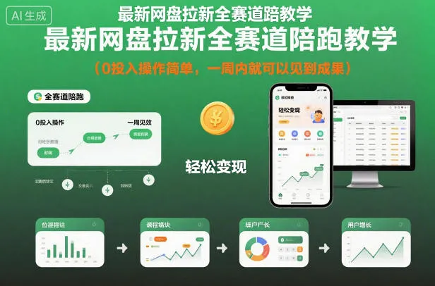 最新网盘拉新全赛道陪跑教学，0投入操作简单，一周内就可以见到成果-讯领网创
