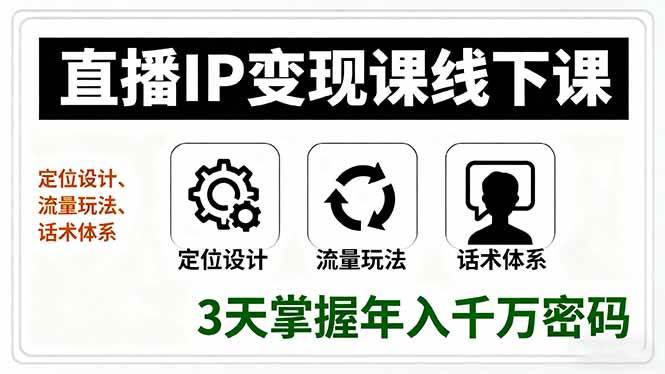 （16065期）直播IP变现课线下课，定位设计、流量玩法、话术体系，3天掌握年入千万密码-讯领网创