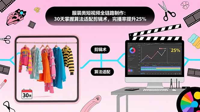 （15655期）服装类短视频全链路制作：30天掌握算法适配剪辑术，完播率提升25%-讯领网创
