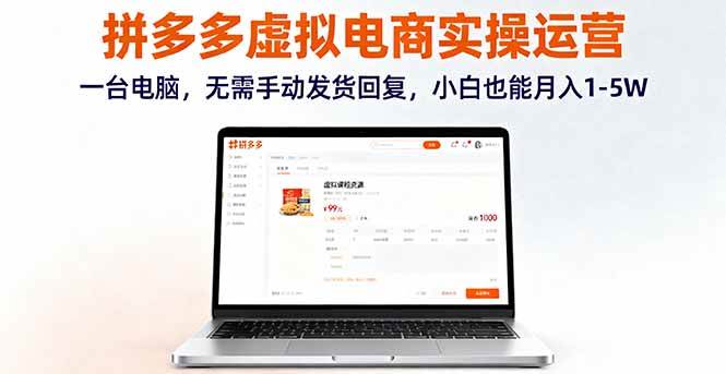 （16138期）拼多多虚拟电商实操运营，一台电脑，无需手动发货回复，小白也能月入1-5W-讯领网创