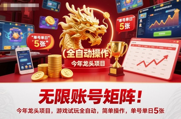无限账号矩阵！今年龙头项目，游戏试玩全自动，简单操作，单号单日5张【揭秘】-讯领网创