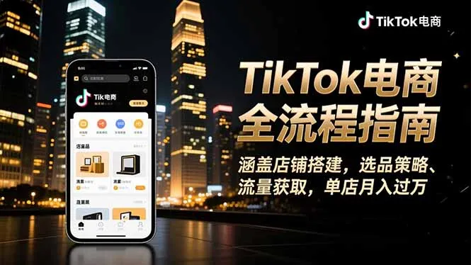 TikTok电商全流程指南，涵盖店铺搭建、选品策略、流量获取，单店月入过万-讯领网创