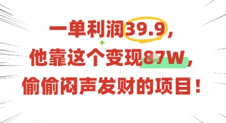 一单利润39.9，有人靠这个变现几十个，偷偷闷声发财的项目-讯领网创