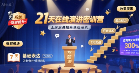 21天在线演讲密训营，王牌演讲招商课程系统-讯领网创