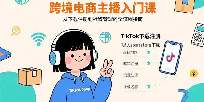 （15708期）跨境电商主播入门课，TikTok下载注册，支付工具配置，社媒账号管理全流程-讯领网创