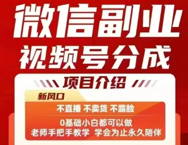 微信副业视频号分成，不直播 不卖货 不露脸，三五分钟即可完成一条作，每日收益几十、几张不等-讯领网创
