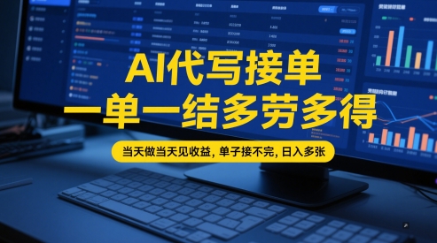 AI代写接单，一单一结多劳多得，当天做当天见收益，单子接不完，日入多张【全网最全实操课程】-讯领网创