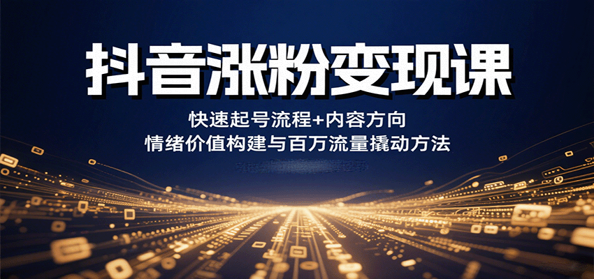 抖音涨粉变现课，快速起号流程+内容方向+情绪价值构建与百万流量撬动方法-讯领网创