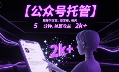 【公众号托管 】我提供文章，你发布，每天5分钟，单篇收益2k+【揭秘】-讯领网创