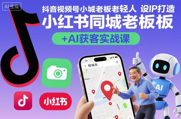 抖音视频号小红书同城老板轻人设IP打造+AI获客实战课，人设打造-算法拆解-拍摄剪辑-内容运营-AI创作-讯领网创