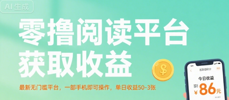 零撸阅读平台获取收益，最新无门槛平台，一部手机即可操作，单日收益50-3张【揭秘】-讯领网创