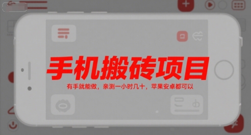 手机搬砖项目，有手就能做，亲测一小时几十，苹果安卓都可以-讯领网创