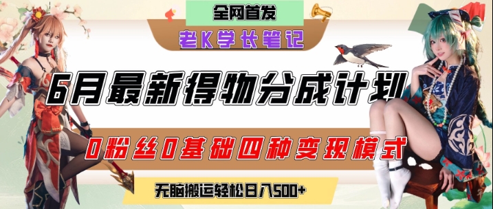 6月份最新得物创作者分成计划2.0玩法，0粉丝0基础四种模式变现，从隐蔽渠道无脑搬运，日入2张-讯领网创