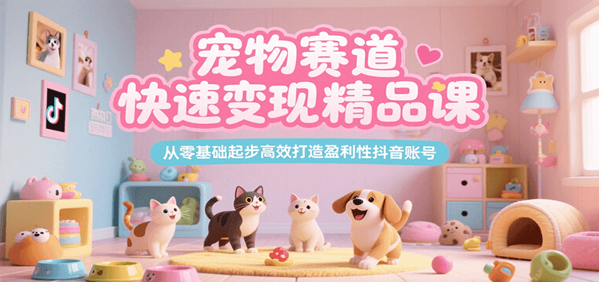 宠物赛道快速变现精品课，从零基础起步高效打造盈利性抖音账号-讯领网创
