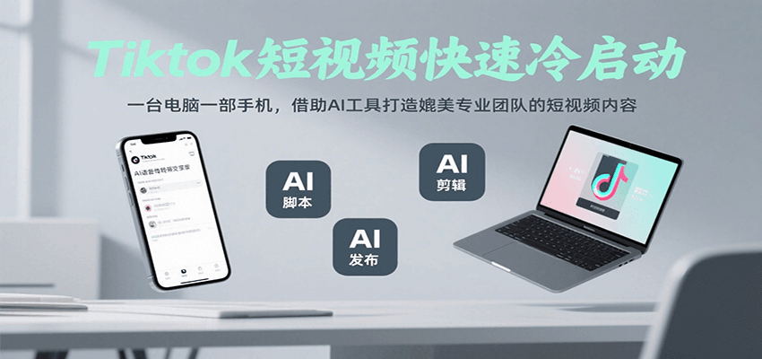 Tiktok短视频快速冷启动，一台电脑一部手机，借助AI工具打造媲美专业团队的短视频内容-讯领网创