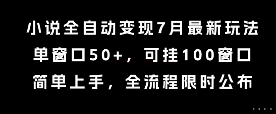 小说全自动变现7月玩法，单窗口50+，可挂100窗口，简单上手，全流程限时公布【揭秘】-讯领网创