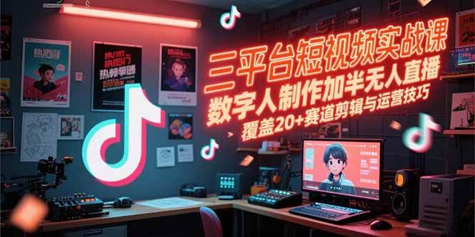 （15265期）三平台短视频实战课，数字人制作加半无人直播，覆盖20+赛道剪辑与运营技巧-讯领网创