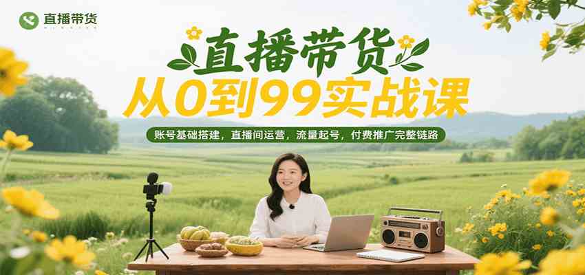 直播带货从0到99实战课，账号基础搭建，直播间运营，流量起号，付费推广完整链路-讯领网创