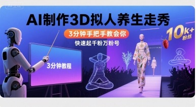 Ai制作3D拟人养生走秀，3分钟手把手教会你，快速起千粉万粉号-讯领网创