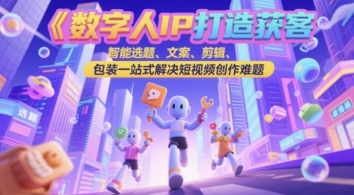数字人IP打造获客变现实操课，智能选题、文案、剪辑、包装一站式解决短视频创作难题-讯领网创