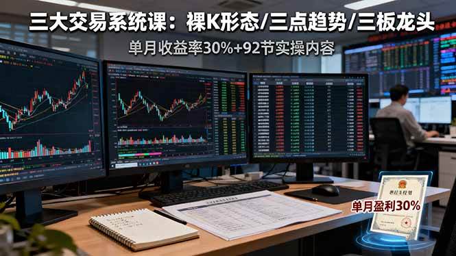 （16269期）三大交易系统课：裸K形态/三点趋势/三板体系，单月收益率30%+92节实操内容-寒山客