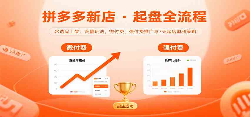 拼多多新店起盘全流程，含选品上架、流量玩法，微付费、强付费推广与7天起店盈利策略-讯领网创